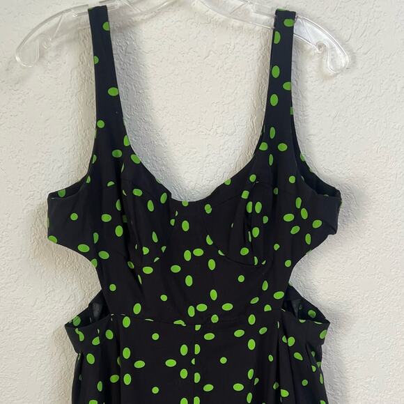 NWOT TOPSHOP Women's Cut Out Spot Pinny Dress In Green & Black - Sz 10 - Picture 7 of 11